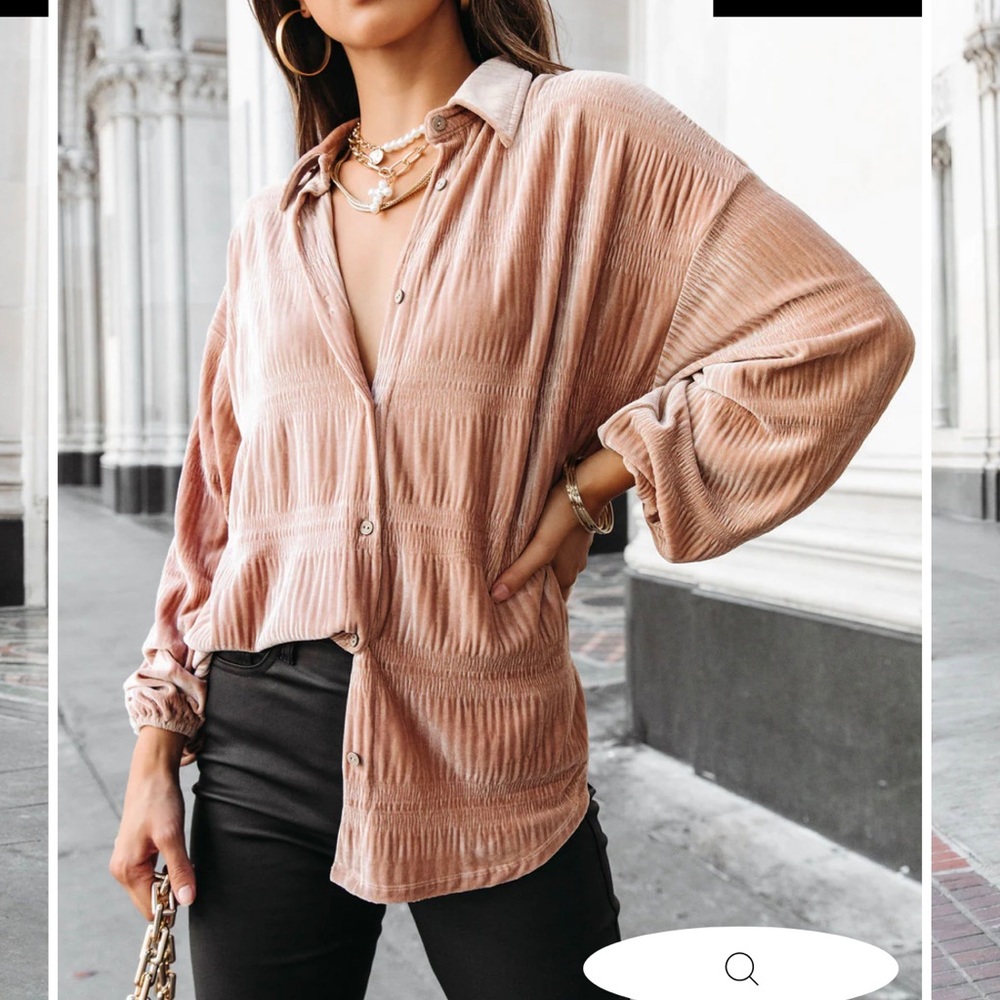 Vici Blush Pink Crinkled Button-Up Blouse
